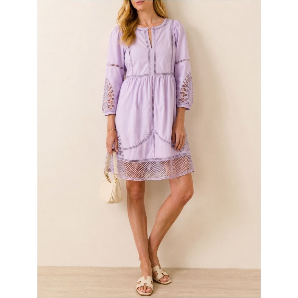 Vineyard Vines Open Stitch Lace Cotton Dress Sz Large Iris Lilac Coastal Preppy